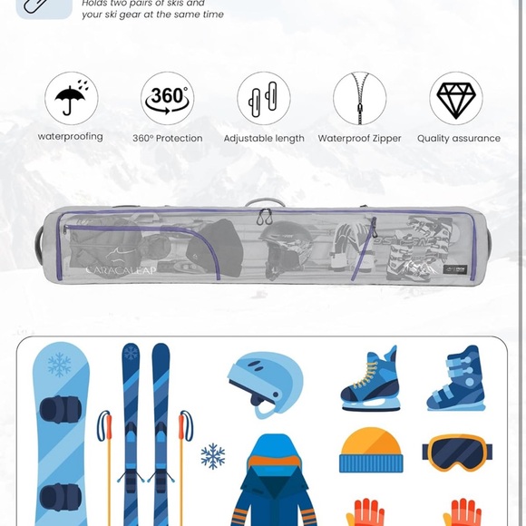 Ski Snowboard Bag Fully Padded for Air Travel 2 pair, Double Snowboard Bag - Picture 3 of 10